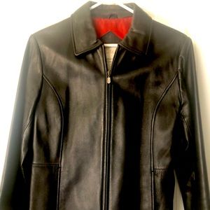 Women’s black leather zip up jacket